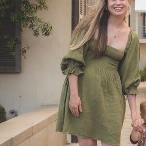 Kourt Green Puff-Sleeve Mini Dress Size S